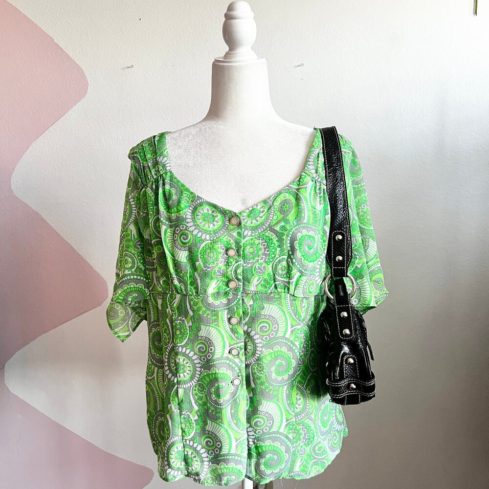 Vintage Paisley Babydoll Top Sheer‎ Y2K Boho Indie Retro Festival Medium